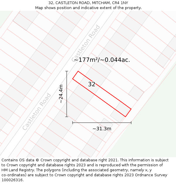 32, CASTLETON ROAD, MITCHAM, CR4 1NY: Plot and title map