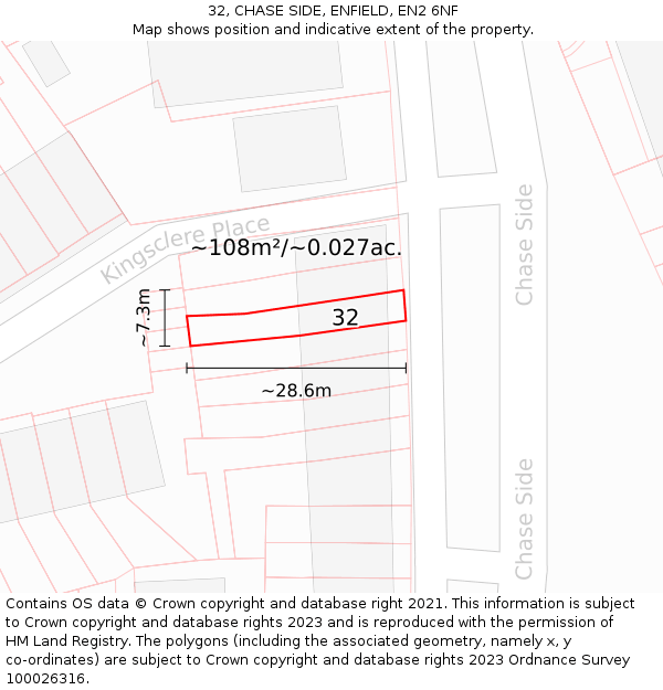 32, CHASE SIDE, ENFIELD, EN2 6NF: Plot and title map