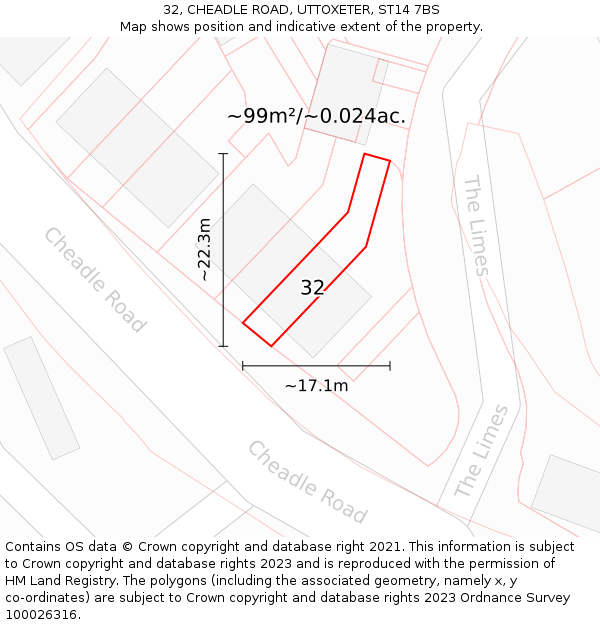 32, CHEADLE ROAD, UTTOXETER, ST14 7BS: Plot and title map