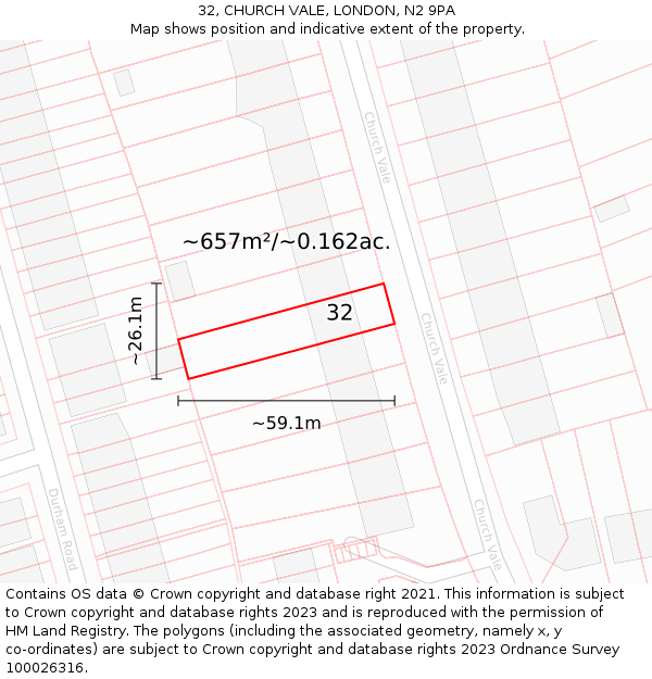 32, CHURCH VALE, LONDON, N2 9PA: Plot and title map