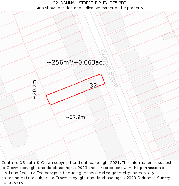 32, DANNAH STREET, RIPLEY, DE5 3BD: Plot and title map