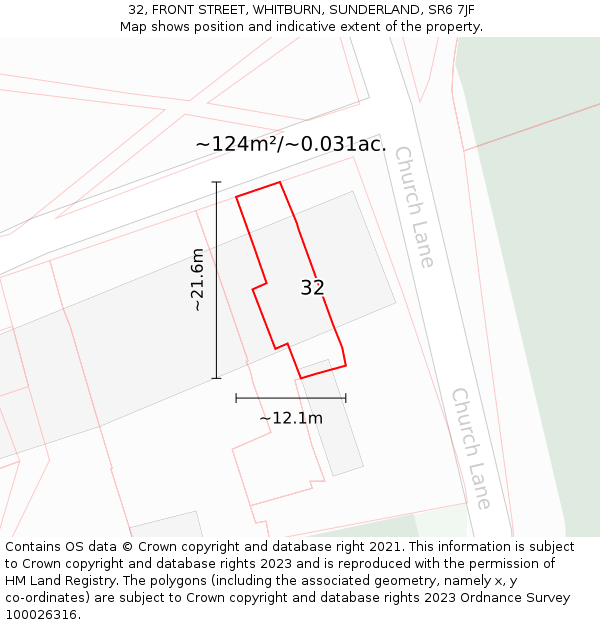 32, FRONT STREET, WHITBURN, SUNDERLAND, SR6 7JF: Plot and title map