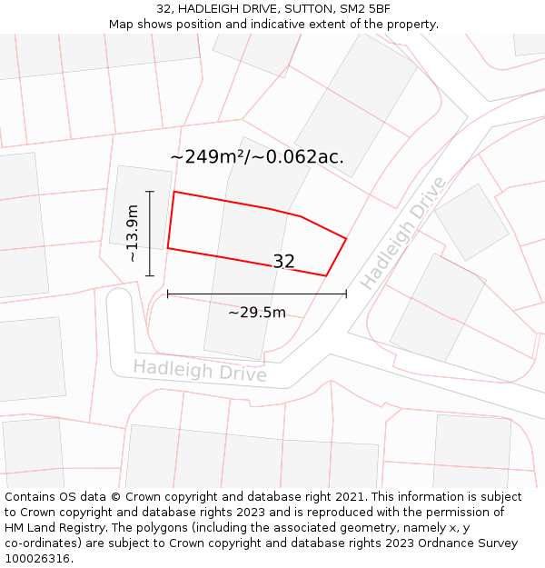 32, HADLEIGH DRIVE, SUTTON, SM2 5BF: Plot and title map