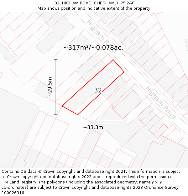 32, HIGHAM ROAD, CHESHAM, HP5 2AF: Plot and title map