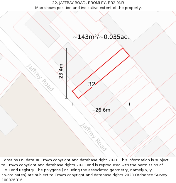 32, JAFFRAY ROAD, BROMLEY, BR2 9NR: Plot and title map