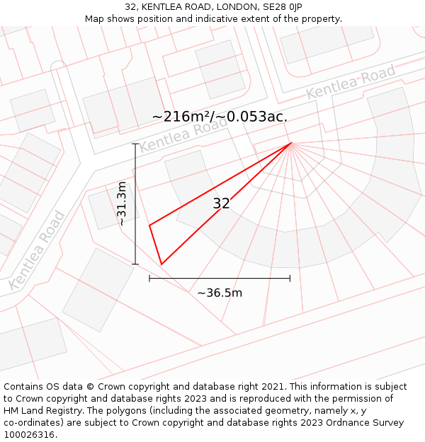 32, KENTLEA ROAD, LONDON, SE28 0JP: Plot and title map