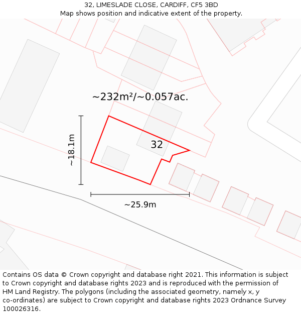 32, LIMESLADE CLOSE, CARDIFF, CF5 3BD: Plot and title map
