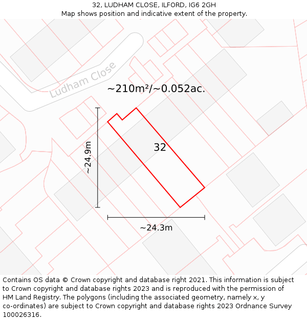 32, LUDHAM CLOSE, ILFORD, IG6 2GH: Plot and title map