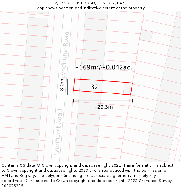 32, LYNDHURST ROAD, LONDON, E4 9JU: Plot and title map