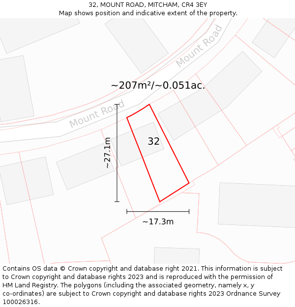 32, MOUNT ROAD, MITCHAM, CR4 3EY: Plot and title map
