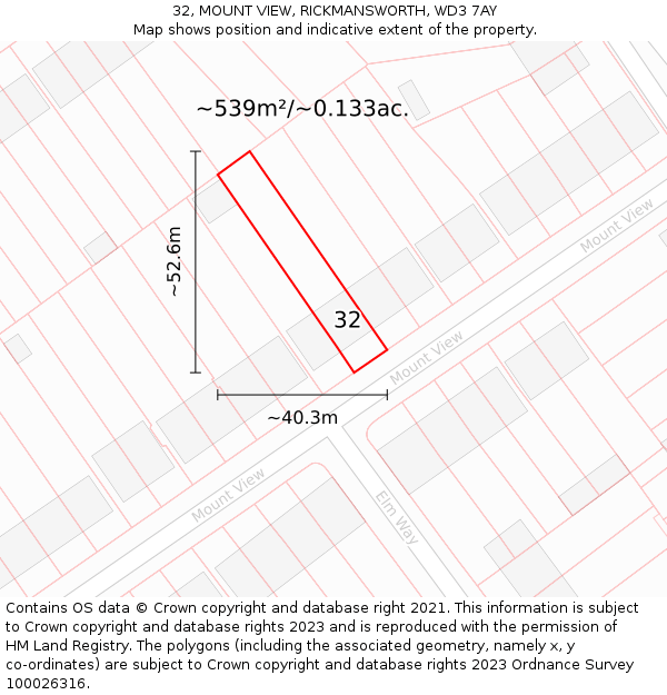 32, MOUNT VIEW, RICKMANSWORTH, WD3 7AY: Plot and title map