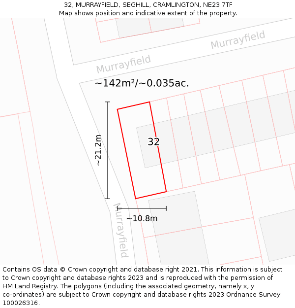32, MURRAYFIELD, SEGHILL, CRAMLINGTON, NE23 7TF: Plot and title map
