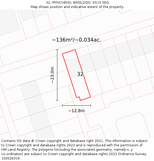 32, MYNCHENS, BASILDON, SS15 5EQ: Plot and title map