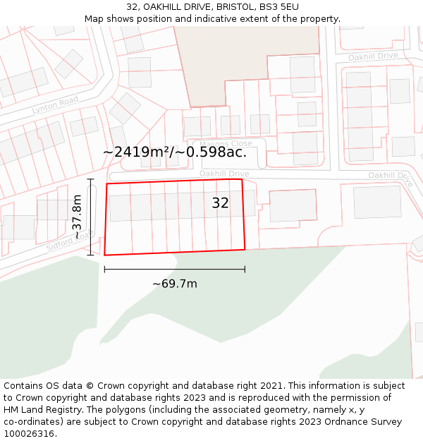 32, OAKHILL DRIVE, BRISTOL, BS3 5EU: Plot and title map