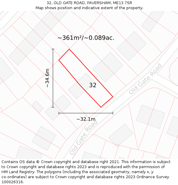 32, OLD GATE ROAD, FAVERSHAM, ME13 7SR: Plot and title map