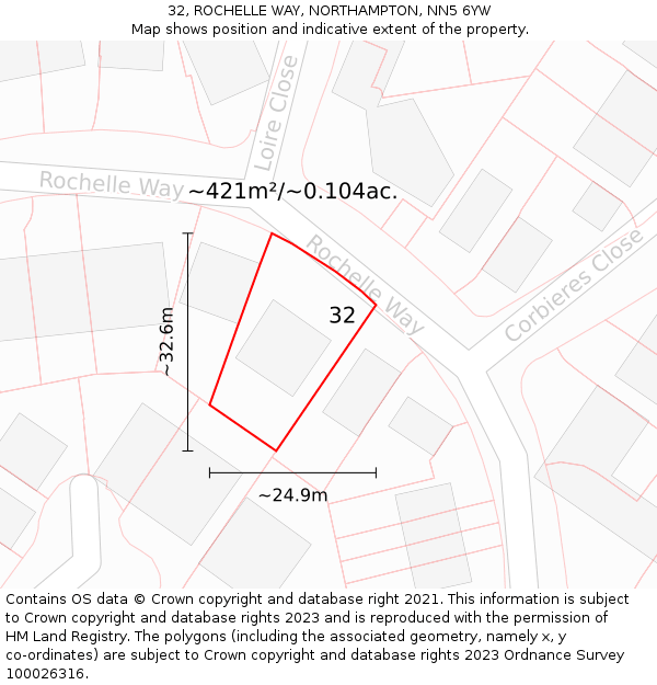 32, ROCHELLE WAY, NORTHAMPTON, NN5 6YW: Plot and title map