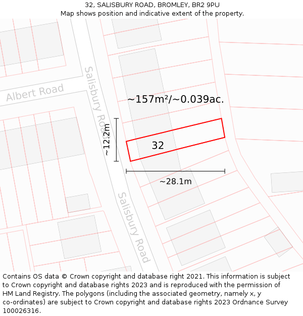 32, SALISBURY ROAD, BROMLEY, BR2 9PU: Plot and title map