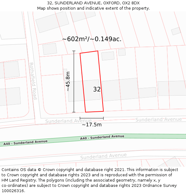 32, SUNDERLAND AVENUE, OXFORD, OX2 8DX: Plot and title map