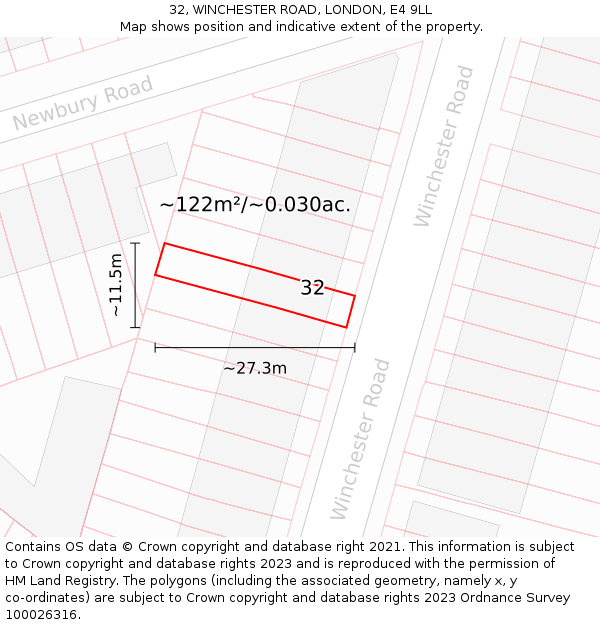 32, WINCHESTER ROAD, LONDON, E4 9LL: Plot and title map