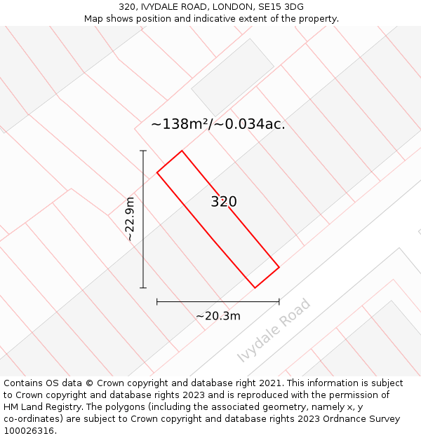 320, IVYDALE ROAD, LONDON, SE15 3DG: Plot and title map