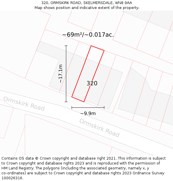 320, ORMSKIRK ROAD, SKELMERSDALE, WN8 9AA: Plot and title map