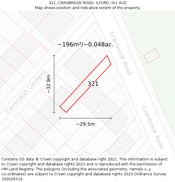 321, CRANBROOK ROAD, ILFORD, IG1 4UD: Plot and title map