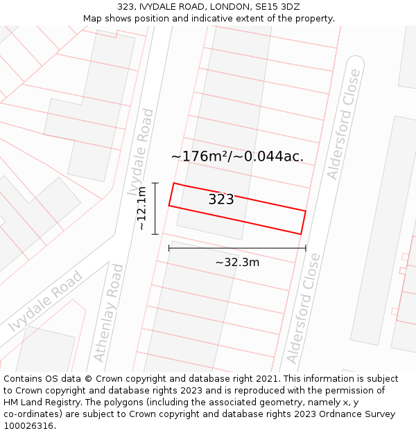 323, IVYDALE ROAD, LONDON, SE15 3DZ: Plot and title map