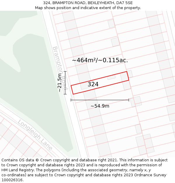 324, BRAMPTON ROAD, BEXLEYHEATH, DA7 5SE: Plot and title map