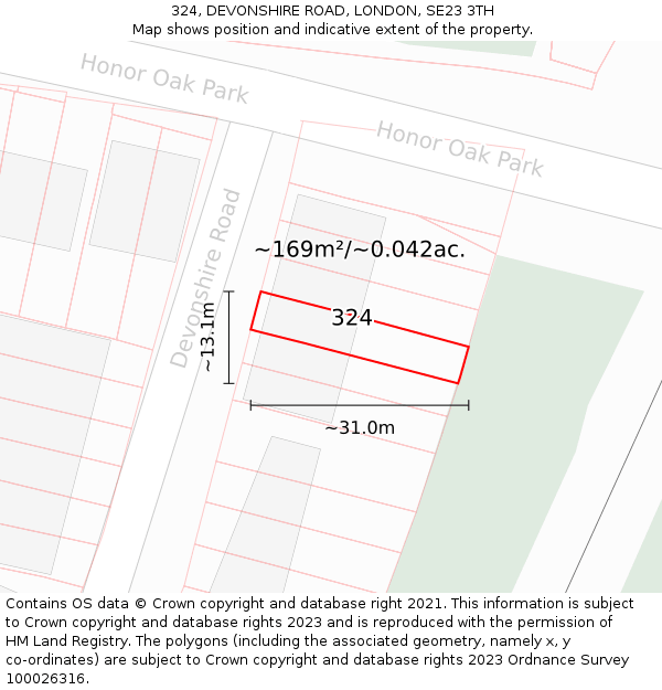 324, DEVONSHIRE ROAD, LONDON, SE23 3TH: Plot and title map