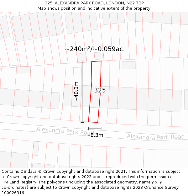 325, ALEXANDRA PARK ROAD, LONDON, N22 7BP: Plot and title map