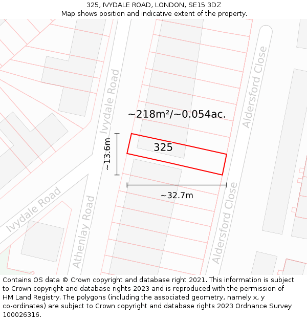325, IVYDALE ROAD, LONDON, SE15 3DZ: Plot and title map
