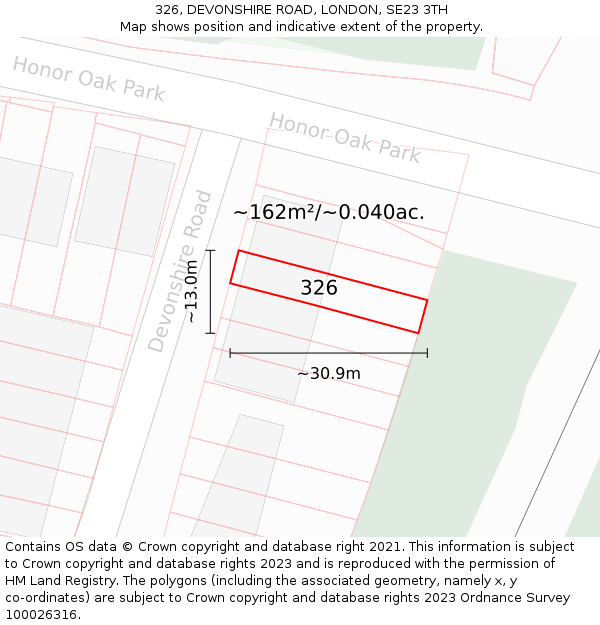 326, DEVONSHIRE ROAD, LONDON, SE23 3TH: Plot and title map