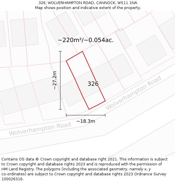326, WOLVERHAMPTON ROAD, CANNOCK, WS11 1NA: Plot and title map
