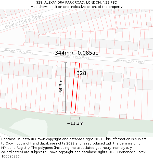 328, ALEXANDRA PARK ROAD, LONDON, N22 7BD: Plot and title map
