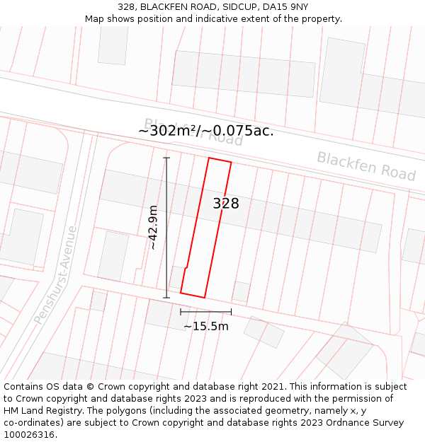 328, BLACKFEN ROAD, SIDCUP, DA15 9NY: Plot and title map
