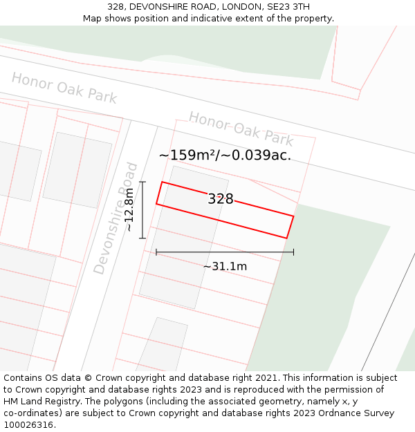 328, DEVONSHIRE ROAD, LONDON, SE23 3TH: Plot and title map