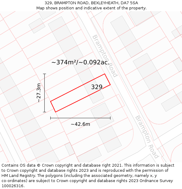 329, BRAMPTON ROAD, BEXLEYHEATH, DA7 5SA: Plot and title map