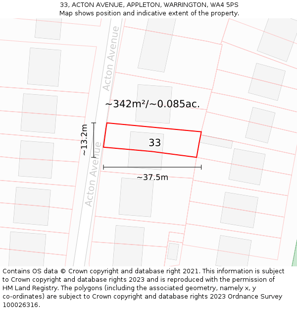 33, ACTON AVENUE, APPLETON, WARRINGTON, WA4 5PS: Plot and title map
