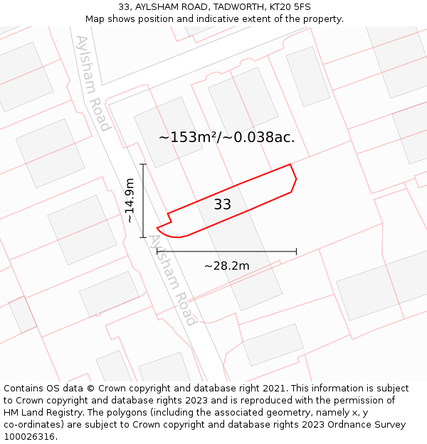 33, AYLSHAM ROAD, TADWORTH, KT20 5FS: Plot and title map