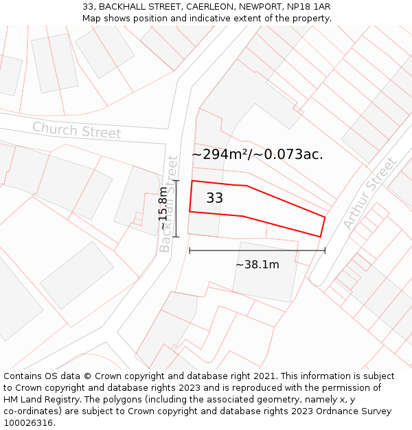 33, BACKHALL STREET, CAERLEON, NEWPORT, NP18 1AR: Plot and title map
