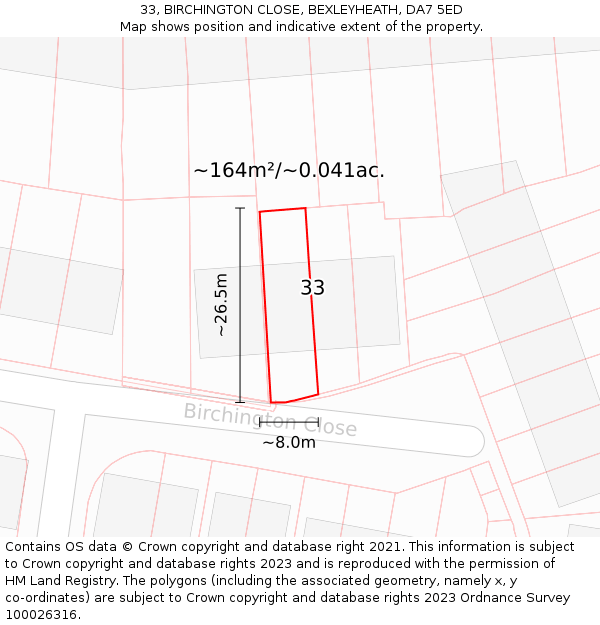 33, BIRCHINGTON CLOSE, BEXLEYHEATH, DA7 5ED: Plot and title map