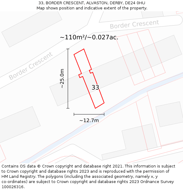 33, BORDER CRESCENT, ALVASTON, DERBY, DE24 0HU: Plot and title map