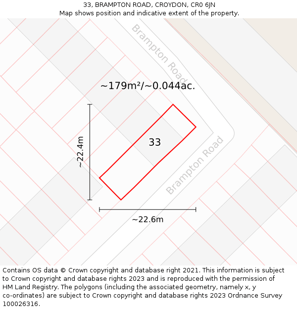 33, BRAMPTON ROAD, CROYDON, CR0 6JN: Plot and title map