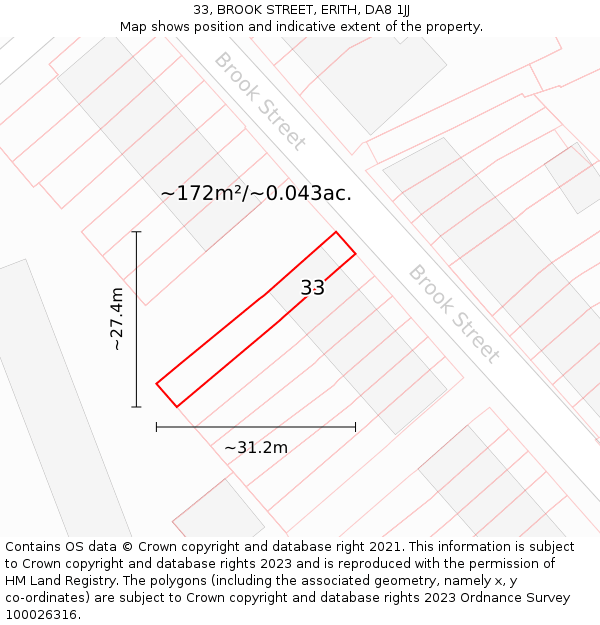 33, BROOK STREET, ERITH, DA8 1JJ: Plot and title map