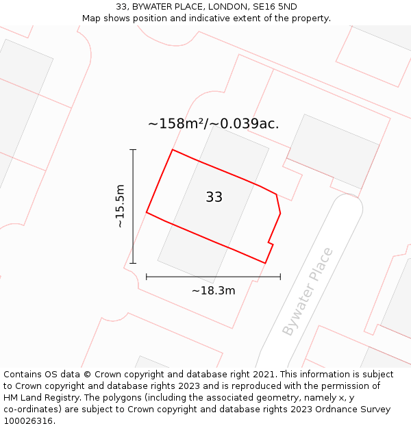 33, BYWATER PLACE, LONDON, SE16 5ND: Plot and title map