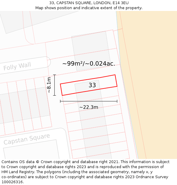 33, CAPSTAN SQUARE, LONDON, E14 3EU: Plot and title map