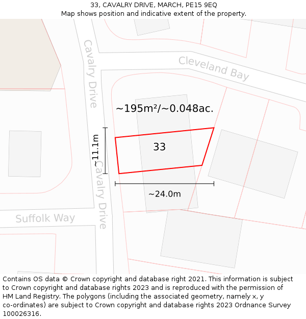33, CAVALRY DRIVE, MARCH, PE15 9EQ: Plot and title map