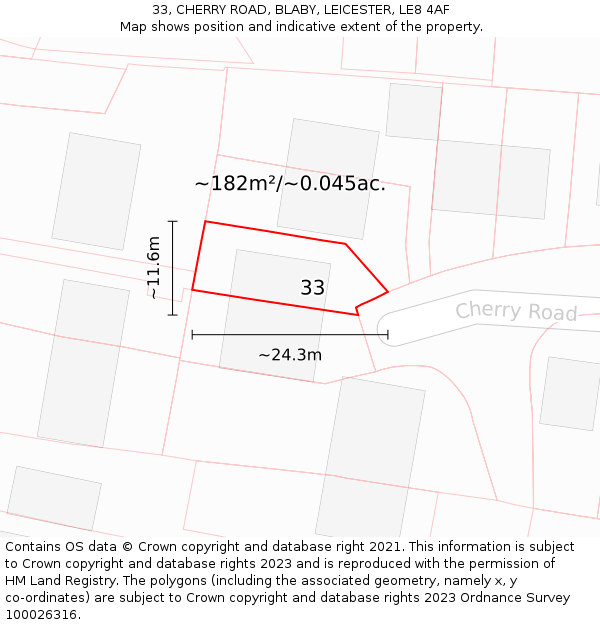 33, CHERRY ROAD, BLABY, LEICESTER, LE8 4AF: Plot and title map