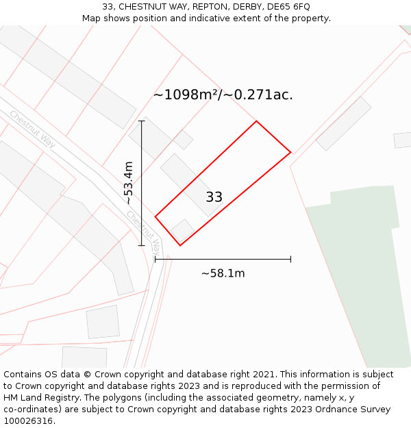 33, CHESTNUT WAY, REPTON, DERBY, DE65 6FQ: Plot and title map