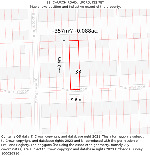33, CHURCH ROAD, ILFORD, IG2 7ET: Plot and title map
